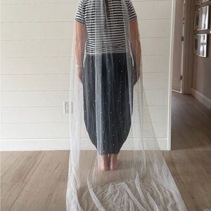 Sheer Pearl-Dotted Tulle Veil Catherdal Veil in Ivory